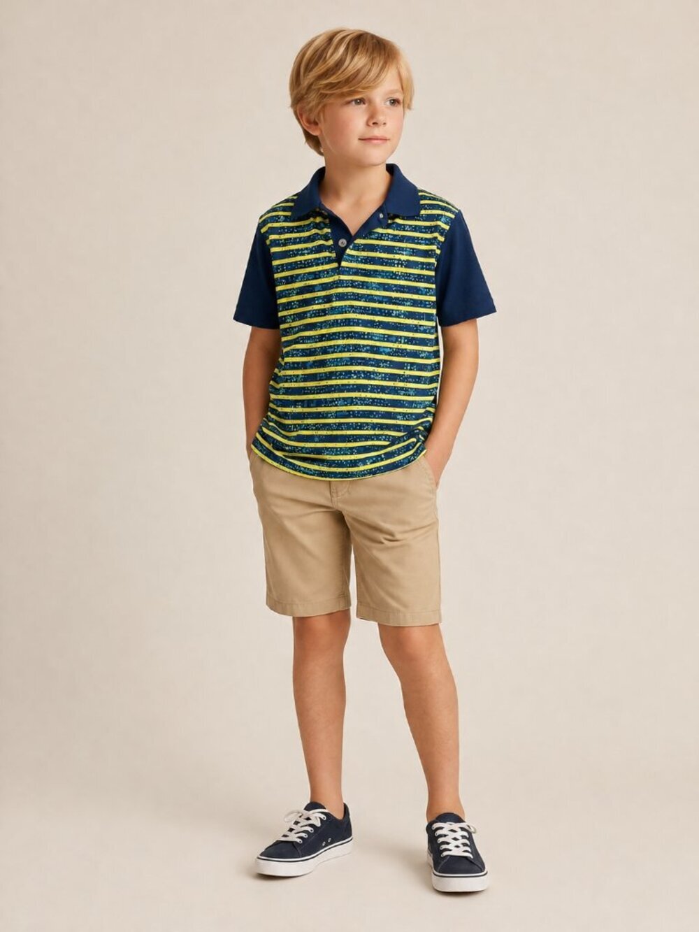 2/$30 Slazenger Boys Golf Polo Shirt S Short Sleeve Striped Blue Yellow #9679